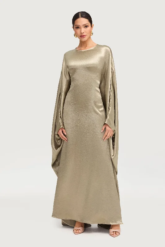 Formal dresses for spring and summer occasions-Iridescent Butterfly Inner Tie Abaya Dress - Sage