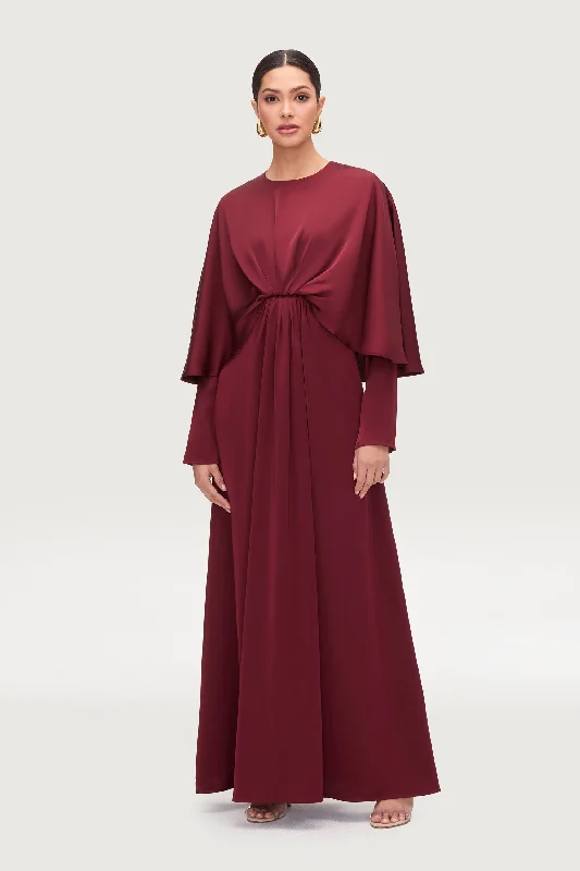 Formal dresses with ruffle hem for added drama-Najum Satin Cape Maxi Dress - Karaz