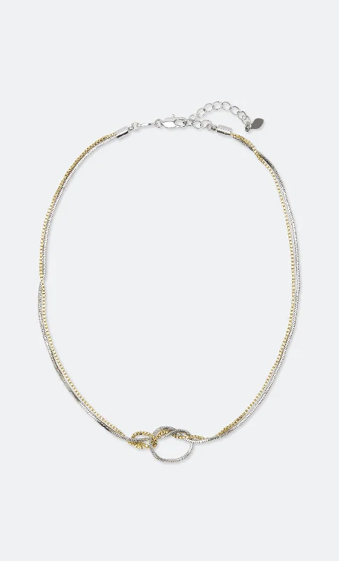 Formal dresses for black-tie occasions-DUAL CHAIN KNOT NECKLACE - GOLD/SILVER