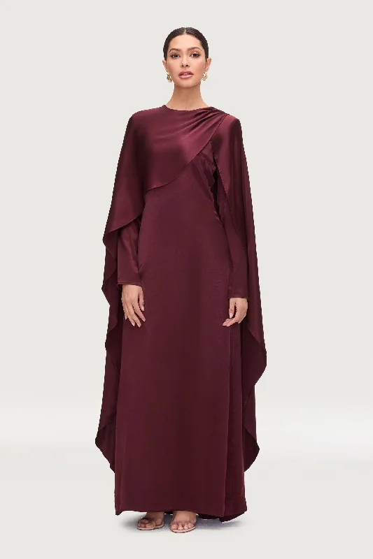 Formal dresses with intricate embroidery for artistic flair-Raneem Silk Asymmetric Cape Dress - Karaz