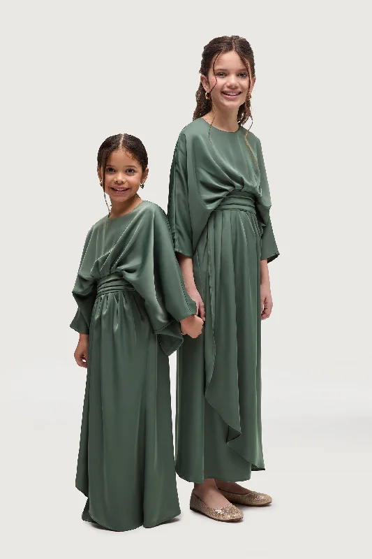 Formal dresses with deep v-neck for bold elegance-Maleeka Dress - Sage (Girls)