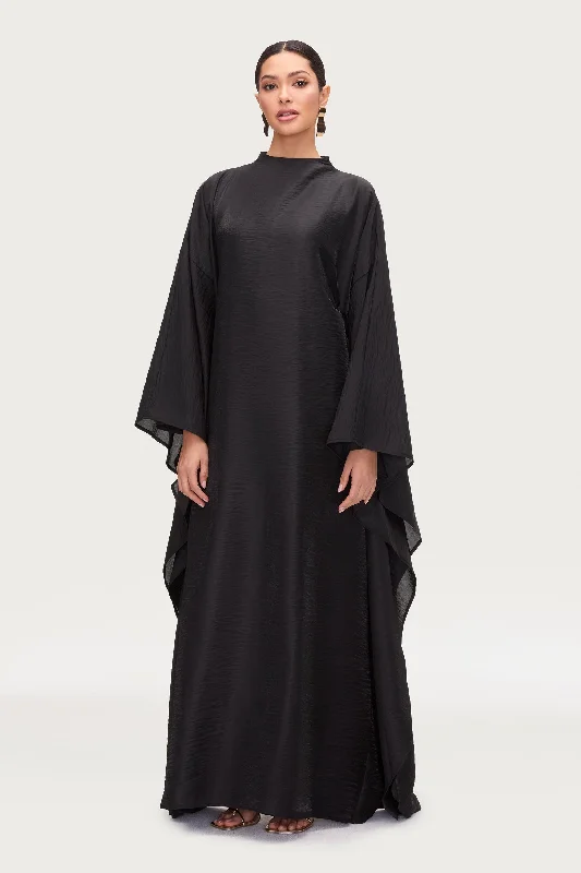 Formal dresses for black-tie cocktail hours-Alia Butterfly Inner Tie Abaya Dress - Black