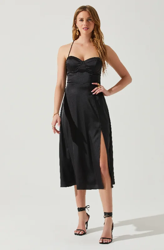 Elegant formal dresses for weddings-Gala Bustier Cross Strap Midi Dress