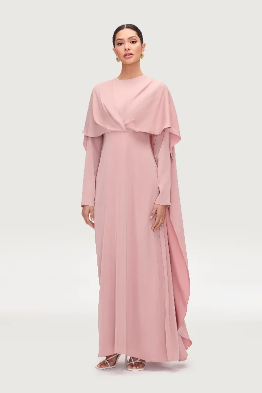 Formal dresses with elegant pleats for texture and movement-Misbah Cross Front Cape Gown - Dusty Rose