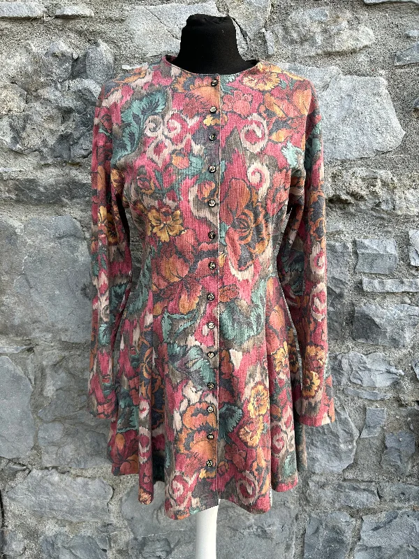 Button Front Dress for casual office days-80s floral abstract button up dress uk 10-12