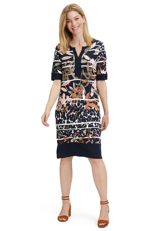 What to wear with all-over print dress-Betty Barclay Floral Print Tunic Knee Length Dress, Navy Multi What to wear with all-over print dress-Betty Barclay Floral Print Tunic Knee Length Dress, Navy Multi