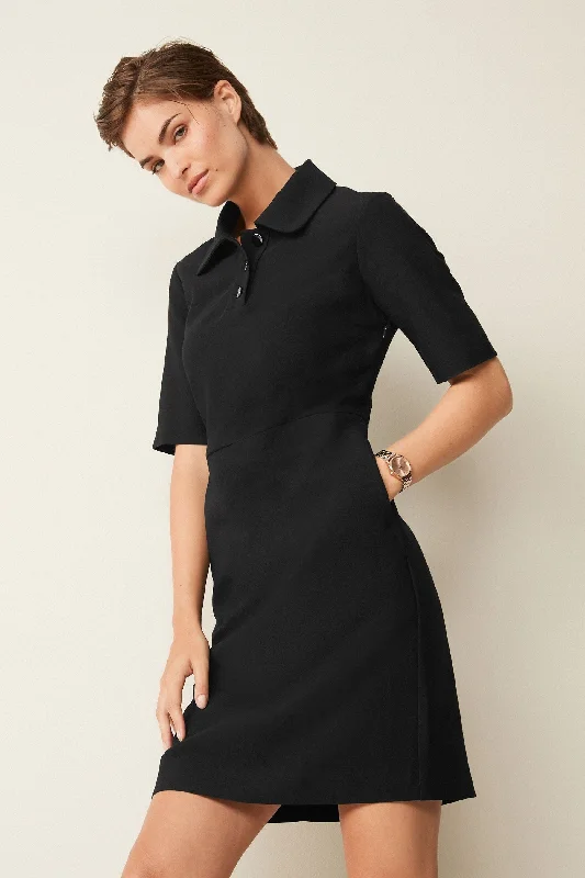 Stylish Button Front Dress for brunch outings-Black Button Down Smart Dress