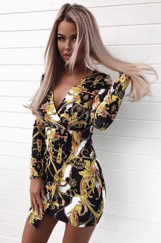 All-over print dresses with boots-Black Chain Print Dress - Hollee