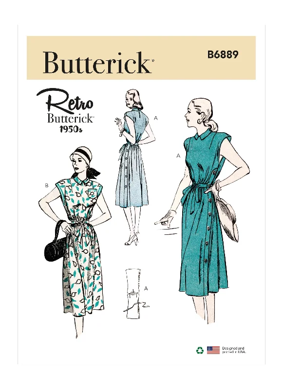 Button Front Dress for warm weather outfits-Butterick sewing pattern 6889 Fifties side buttoning Dress