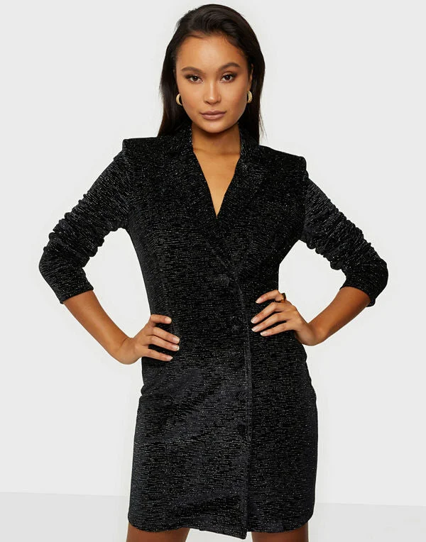 Button Front Dress for chic, casual gatherings-Button Down Velvet Dress Black