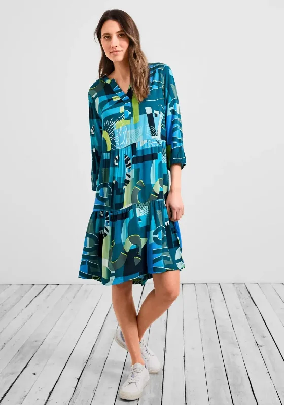 All-over print dresses for formal dinners-Cecil Multi Print Smock Dress, Teal Multi All-over print dresses for formal dinners-Cecil Multi Print Smock Dress, Teal Multi