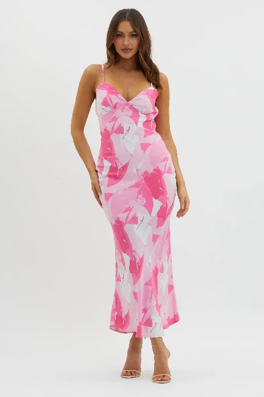 All-over print dresses with glitter-Ciao, Bella Tie Back Print Dress Pink
