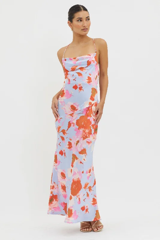 All-over print dresses for autumn festivals-Dream Walk Cowl Back Tied Dress Print Pink All-over print dresses for autumn festivals-Dream Walk Cowl Back Tied Dress Print Pink