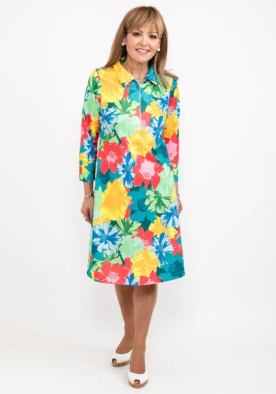 All-over print dresses for spring break-Leon Collection Tropical Print Shift Dress, Multi All-over print dresses for spring break-Leon Collection Tropical Print Shift Dress, Multi