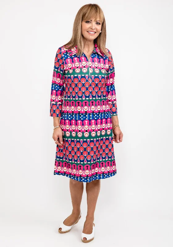 All-over print dresses with sunglasses-Leon Collection Multi Shape Print Shift Dress, Pink Multi All-over print dresses with sunglasses-Leon Collection Multi Shape Print Shift Dress, Pink Multi