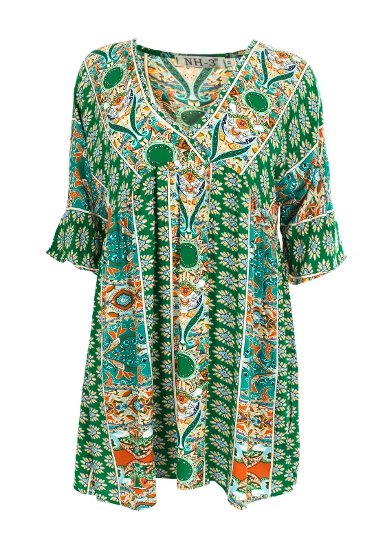 All-over print dresses fashion trends-Serafina Collection Emily Print Tunic Knee Length Dress, Green Multi All-over print dresses fashion trends-Serafina Collection Emily Print Tunic Knee Length Dress, Green Multi