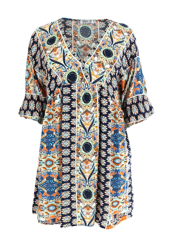 All-over print dresses for formal events-Serafina Collection Emily Print Tunic Knee Length Dress, Navy All-over print dresses for formal events-Serafina Collection Emily Print Tunic Knee Length Dress, Navy