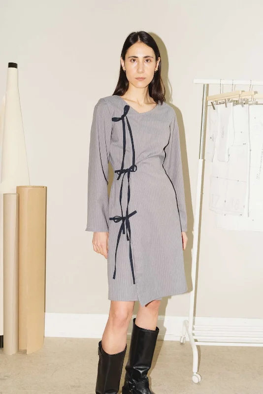 Puff sleeve dress with playful ruffles for charm-Puff and Pencil Crossover Dress & Cone Sleeve
