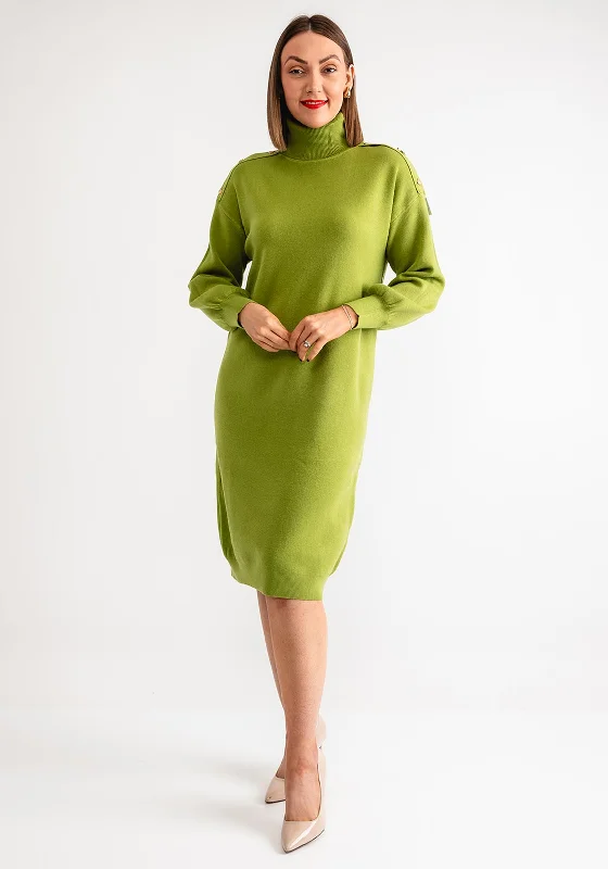 Button Front Dress for a cool and comfortable look-Serafina Collection Gold Bee Button Jumper Dress, Green
