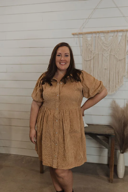 Button Front Dress with tailored cut for sharp look-SHYLOH CURVY CORDUROY BUTTON DOWN DRESS