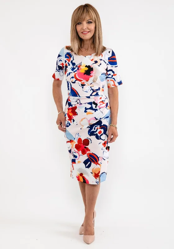 All-over print dresses for summer nights-Tia Printed pleated Waist Pencil Dress, Multi All-over print dresses for summer nights-Tia Printed pleated Waist Pencil Dress, Multi