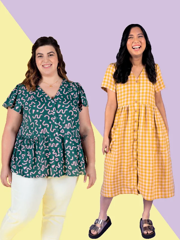 Button Front Dress with ruffle sleeve detail for fun look-Tilly and The Buttons Nell Blouse and Dress Pattern