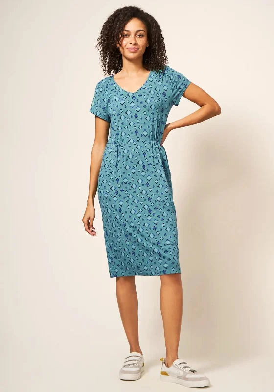 All-over print dresses with jacket-White Stuff Tallie Print Jersey Dress, Teal