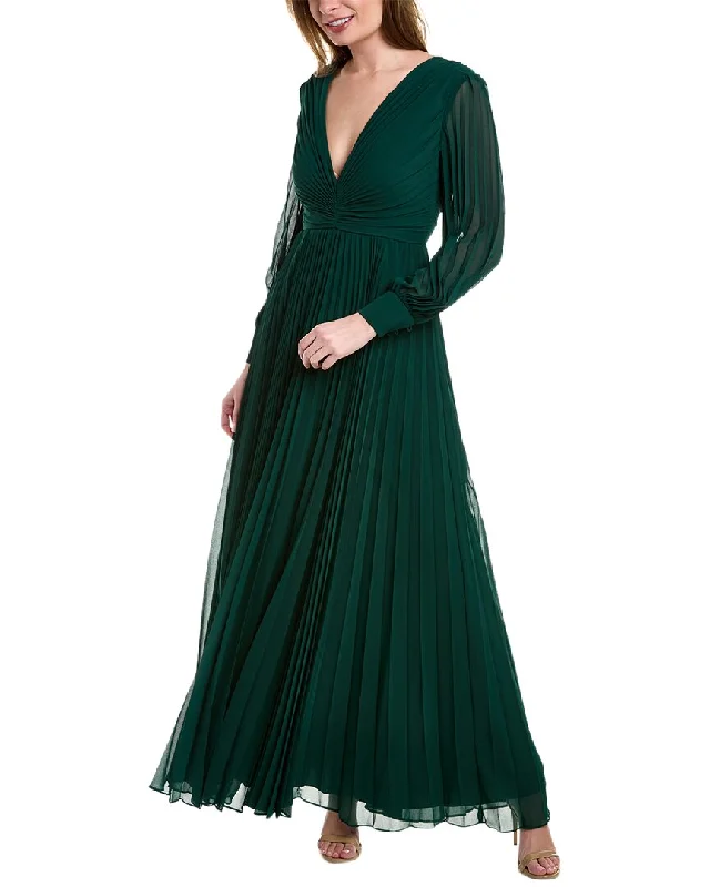 Elegant V Neck Dress for upscale events-Badgley Mischka V-Neck Shirred Gown