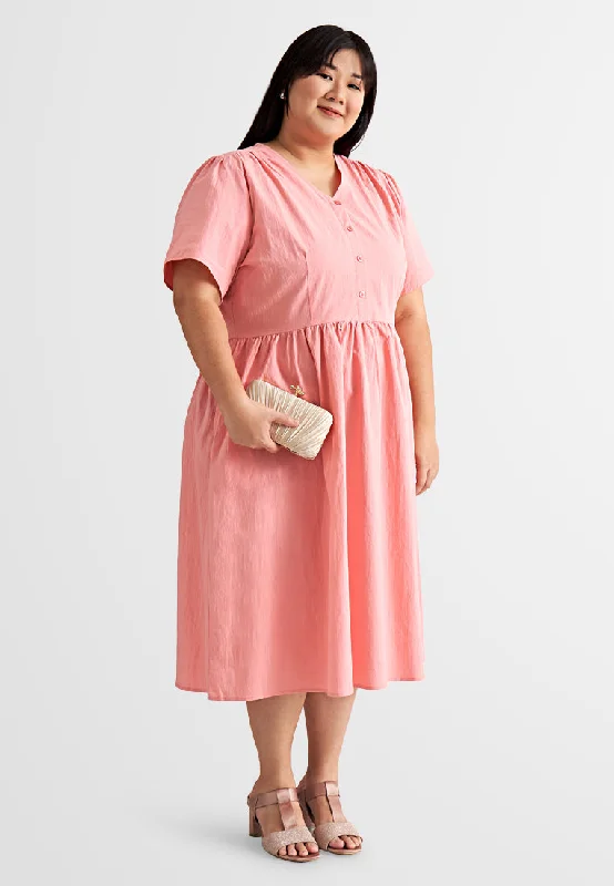 Casual V Neck Dress with graphic design-Bijoux V-Neck Half Button Dress