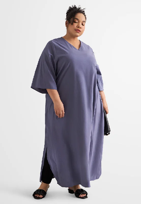 Elegant V Neck Dress with soft chiffon fabric-Carla V-neck Flowy Linen Dress
