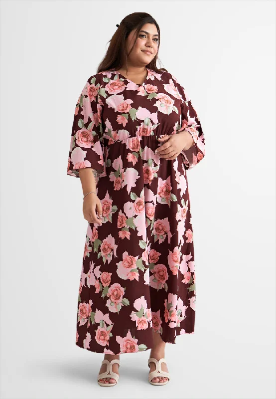 V Neck Dress with back detail for a surprise-Judith V-Neck Printed Floral Dress