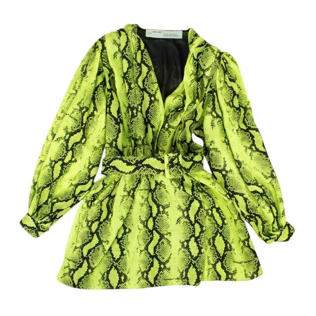 V Neck Dress with rounded hem for unique style-Neon 'Snake V Arrow' Belt Dress