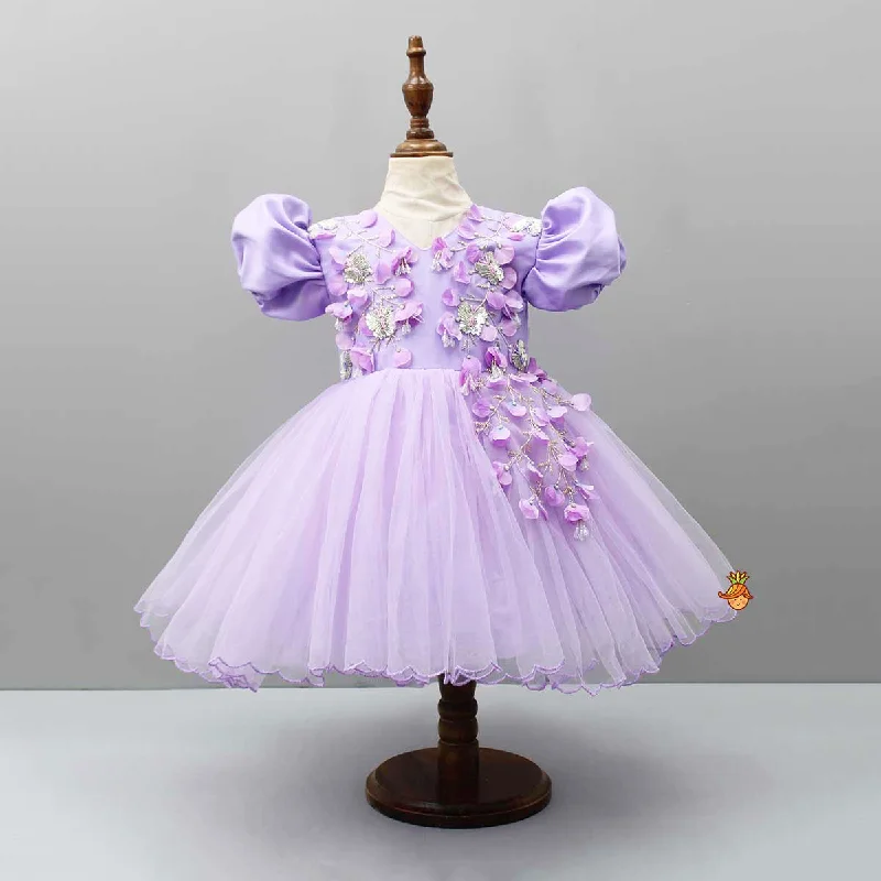 Puff sleeve dress for garden parties and brunches-Pre Order: Embroidered Puff sleeves Purple Dress