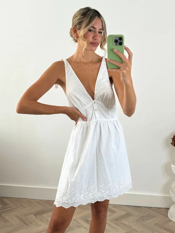 V Neck Dress for modern sophistication-Sia V Neck Mini Dress in White